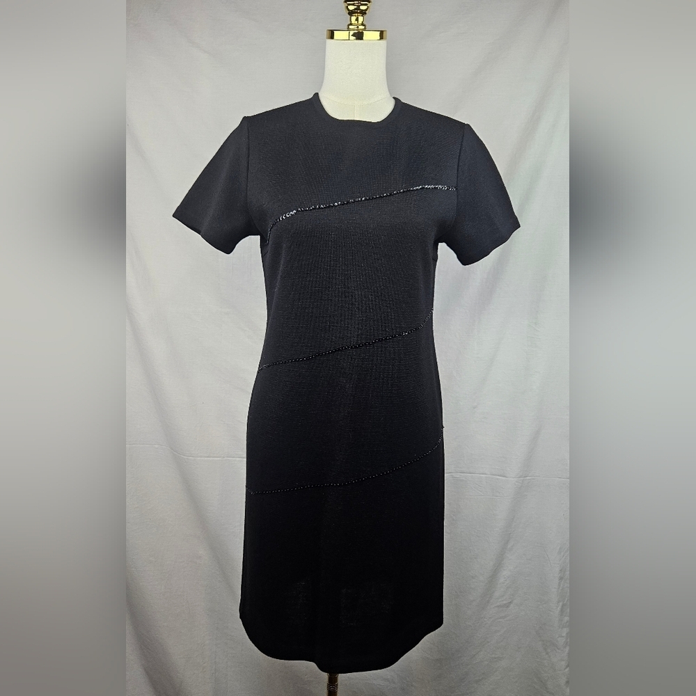 Nina Leonard Women's Little Black‎ Dress Wool Blend Sequin Detail Sz PM Classic